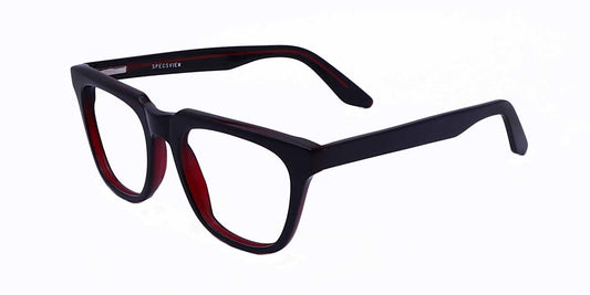 Black Red Square Full Frame Eyeglasses For Men & Women - Specsview