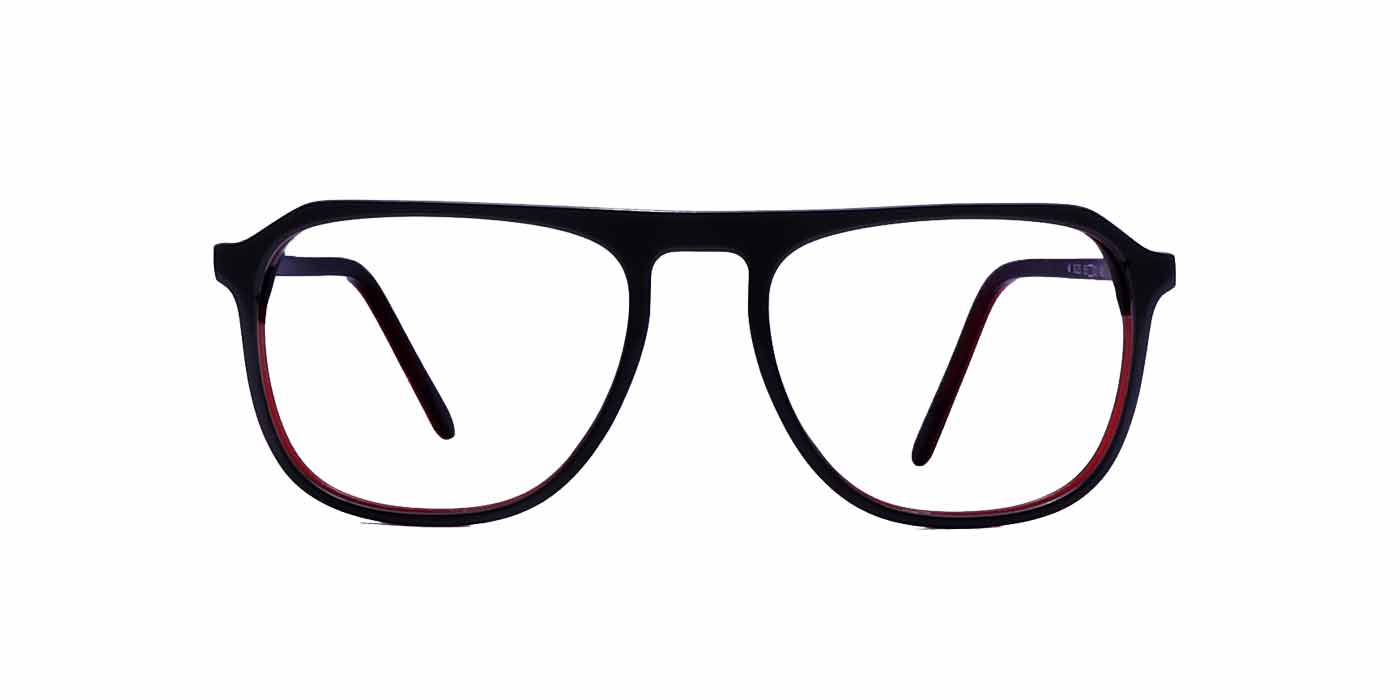 Black Red Trapezium Full Frame Eyeglasses For Men - Specsview