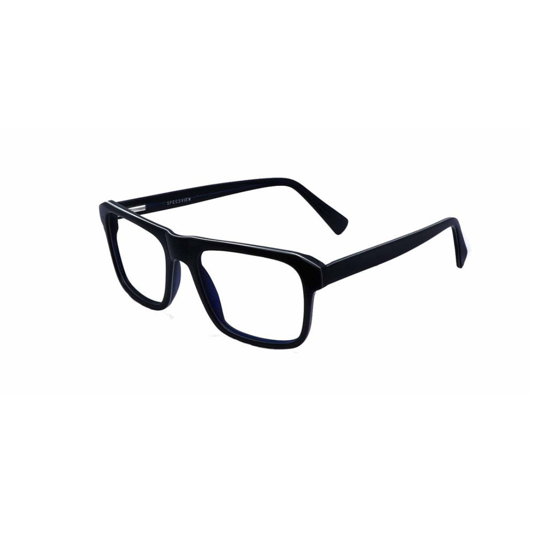 Zero Power Computer glasses: Blue White Rectangle Full Frame Eyeglasses For Men - Specsview