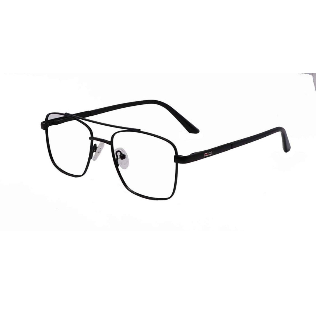Zero Power Computer Glasses: Black Square Metal Full Frame Eyeglasses For Men & Women - Specsview