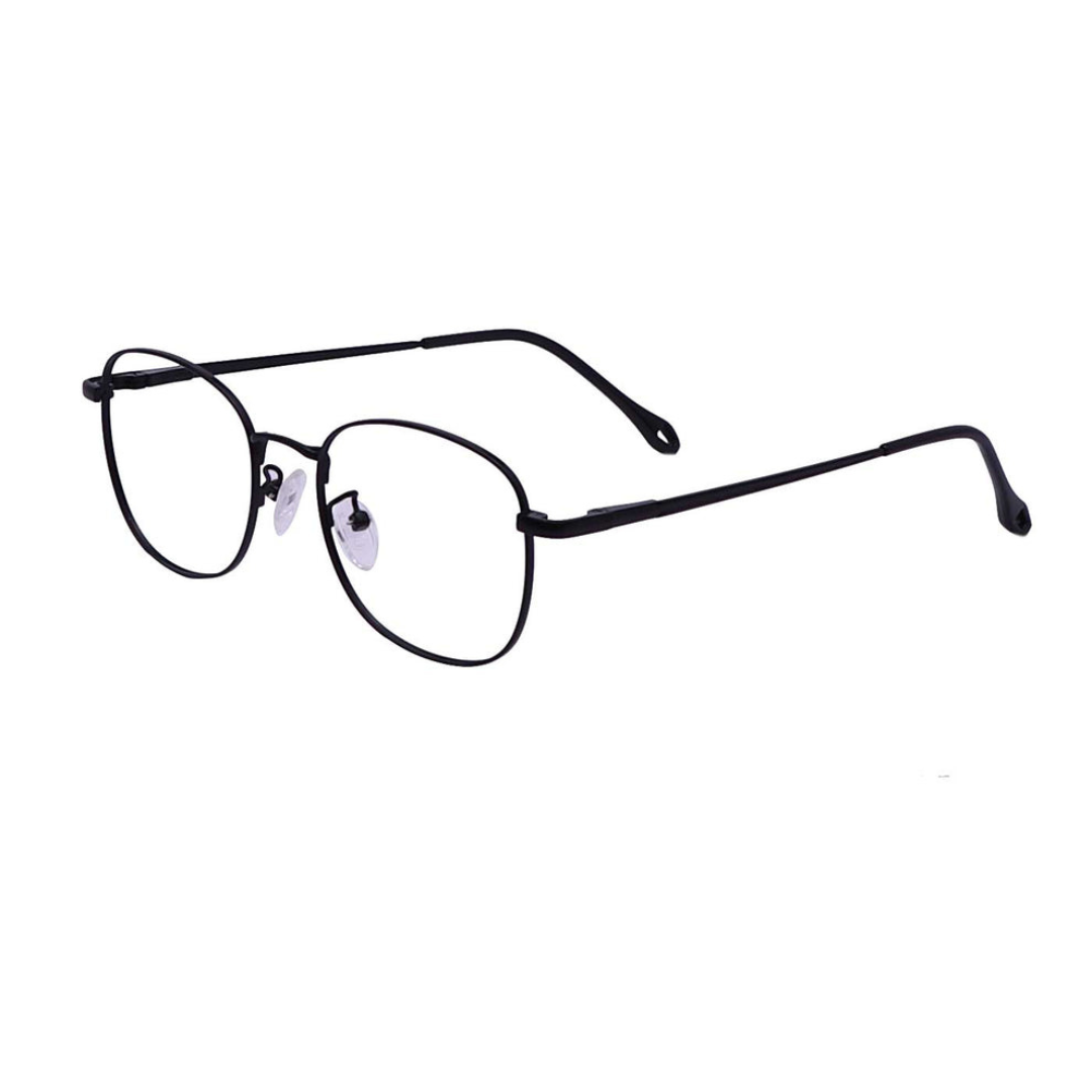 Zero Power Computer glasses: Black Square Metal Full frame Eyeglasses For Men and Women - Specsview