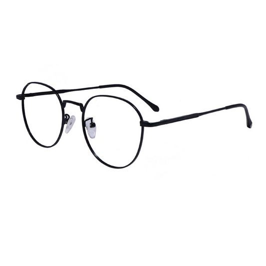 Zero Power Computer Glasses: Black Round Metal Full Frame Eyeglasses For Men & Women - Specsview