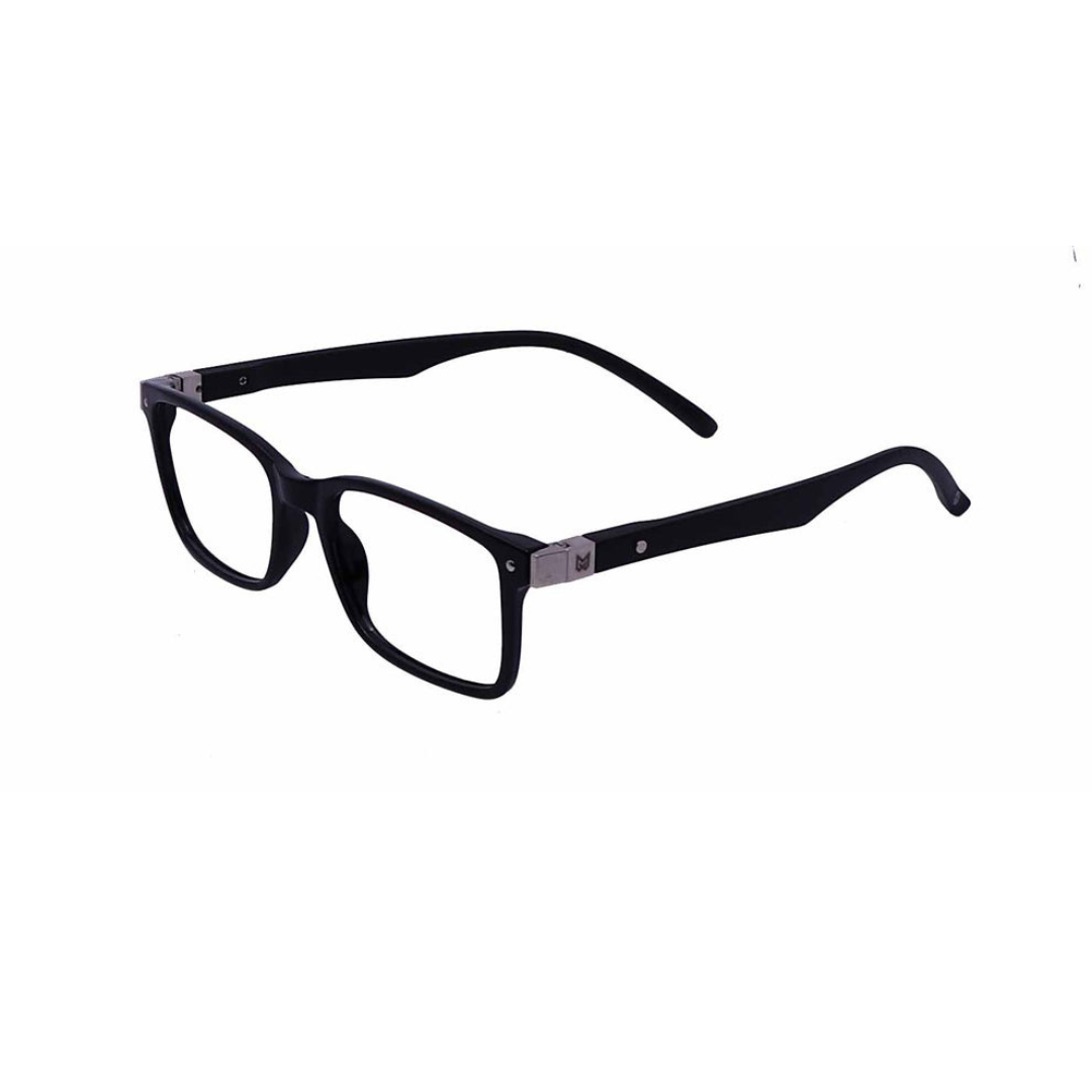 Zero Power Computer Glasses: Black Rectangle TR Full Frame Eyeglasses For Men & Women - Specsview