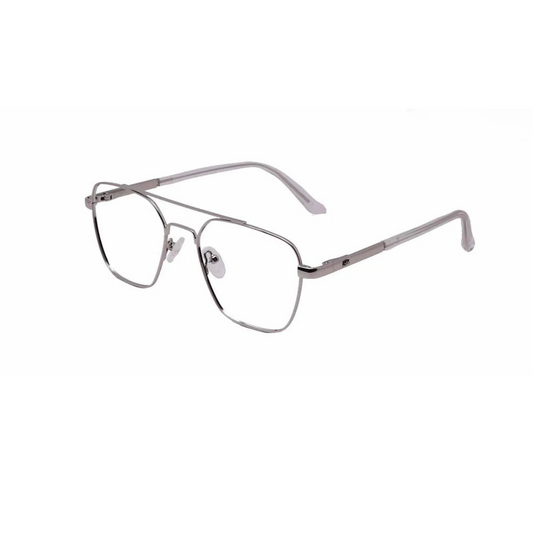 Zero Power Computer Glasses: Silver Square Metal Full Frame Eyeglasses For Men & Women - Specsview