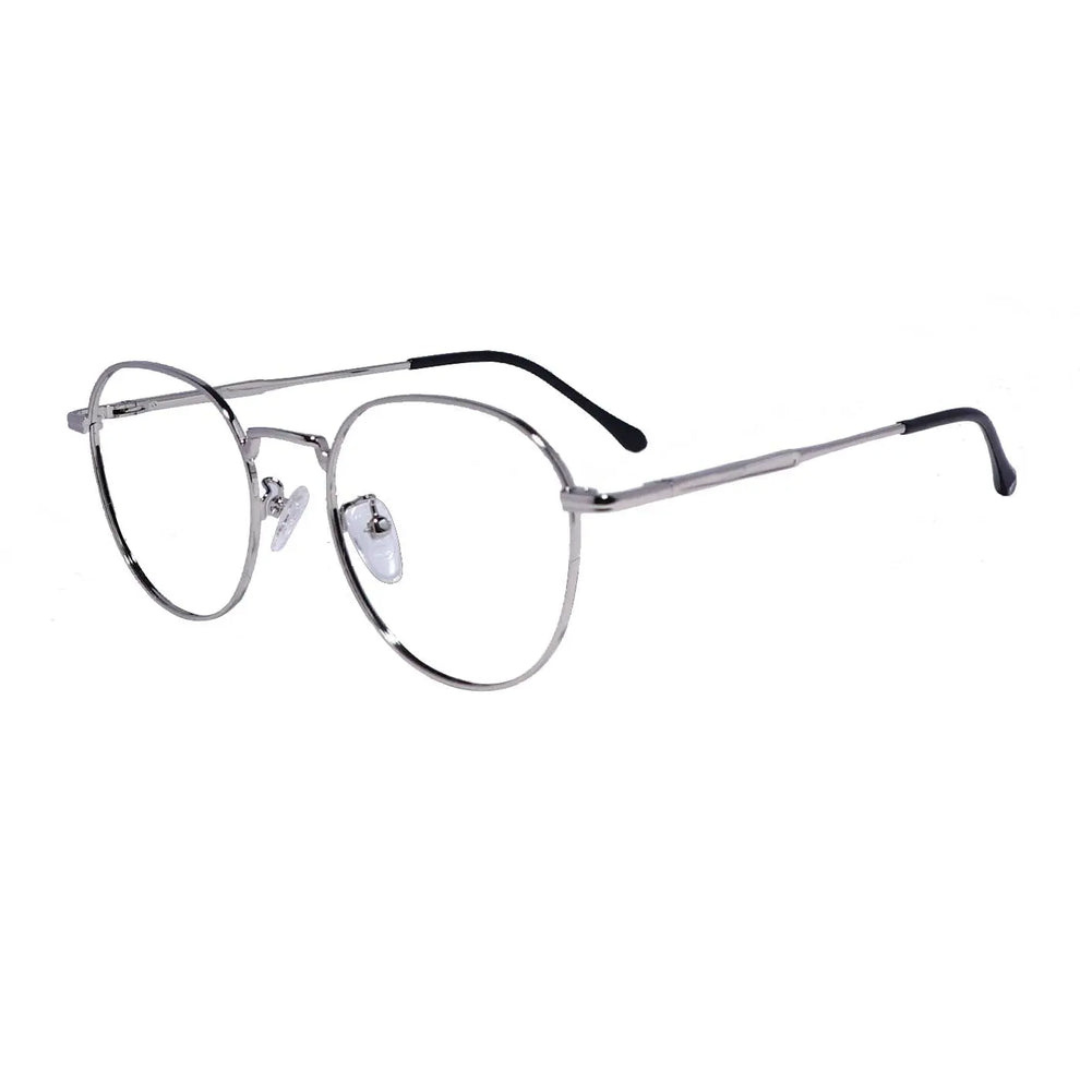 Zero Power Computer Glasses: Silver Round Metal Full Frame Eyeglasses For Men & Women - Specsview