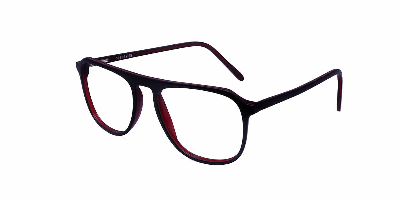 Black Red Trapezium Full Frame Eyeglasses For Men - Specsview