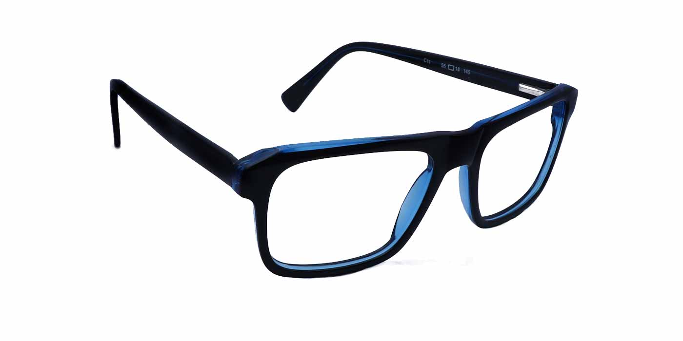 Zero Power Computer glasses: Blue Rectangle Full Frame For Men - Specsview