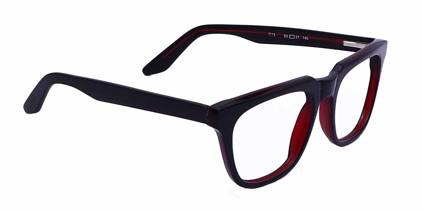 Black Red Square Full Frame Eyeglasses For Men & Women - Specsview