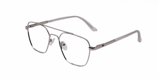 Zero Power Computer Glasses: Silver Square Metal Full Frame For Men & Women - Specsview