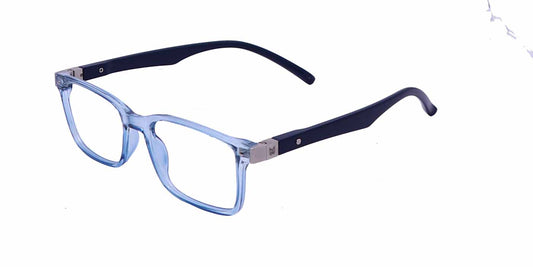 Zero Power Computer Glasses: Blue Transparent Rectangle Full Frame For Men & Women - Specsview