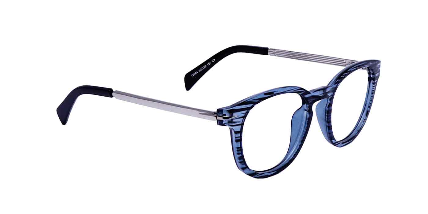 Blue Silver Round Full Frame Eyeglasses For Men & Women - Specsview