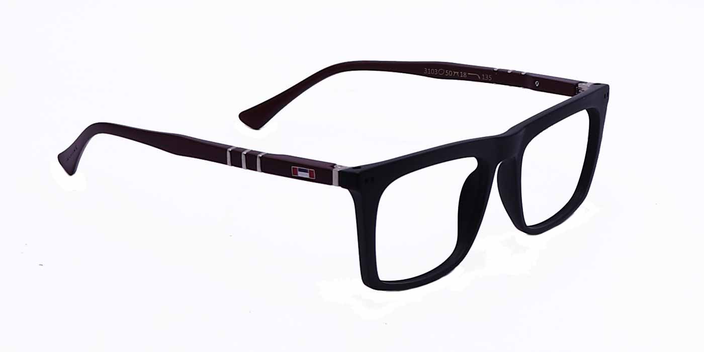 Black Red Rectangle Full Frame Eyeglasses For Men & Women - Specsview