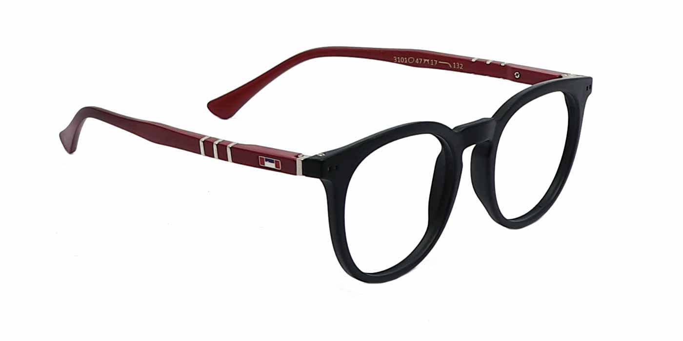 Black Red Round Full Frame Eyeglasses For Men & Women - Specsview