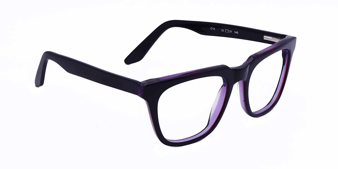 Zero Power Computer glasses: Black Purple Square Full Frame For Men and Women - Specsview