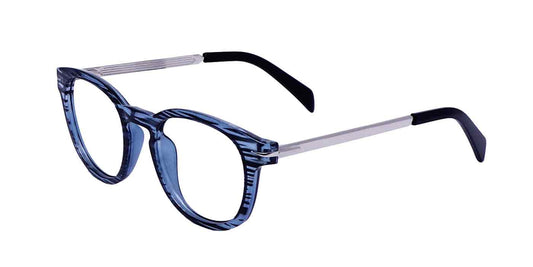 Blue Silver Round Full Frame Eyeglasses For Men & Women - Specsview