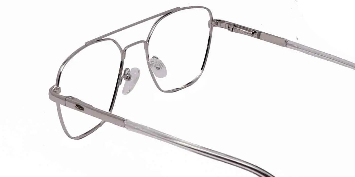 Zero Power Computer Glasses: Silver Square Metal Full Frame For Men & Women - Specsview