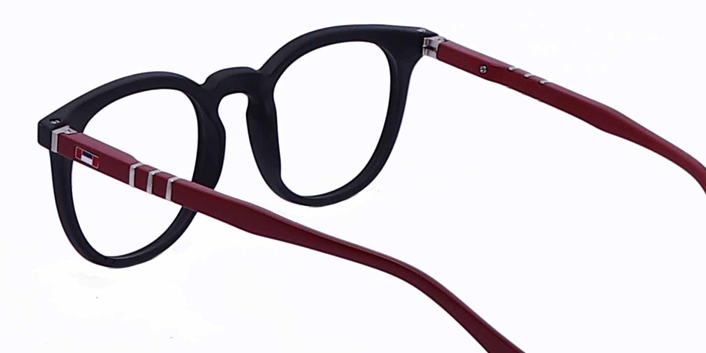 Black Red Round Full Frame Eyeglasses For Men & Women - Specsview