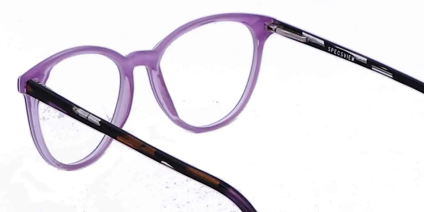 Zero Power Computer Glasses: Purple Round Full Frame Acetate Eyeglasses For Men & Women - Specsview