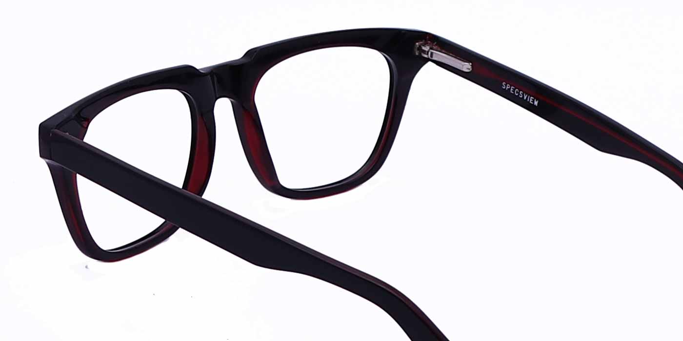 Black Red Square Full Frame Eyeglasses For Men & Women - Specsview