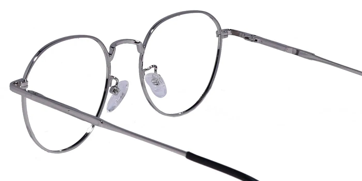 Zero Power Computer Glasses: Silver Round Metal Full Frame For Men & Women - Specsview
