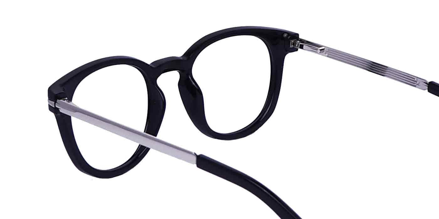 Black Silver Round Full Frame Eyeglasses For Men & Women - Specsview