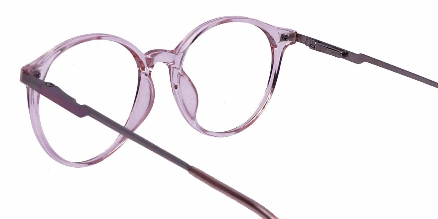 Zero Power Computer Glasses: Pink Round Full Frame Eyeglasses For Men & Women - Specsview